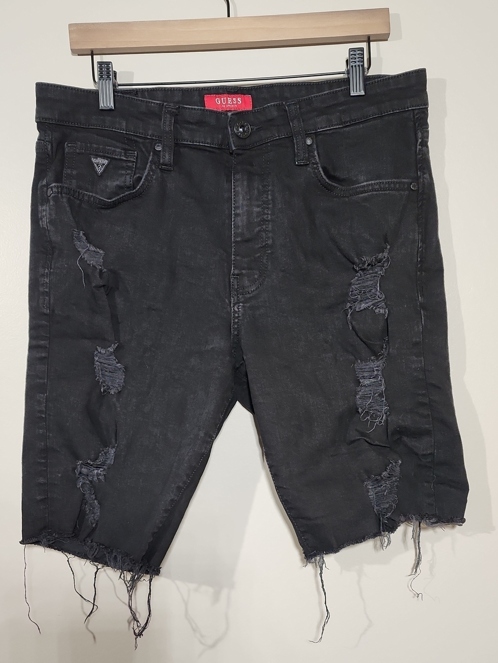 GUESS Black Distressed Ripped Denim Shorts